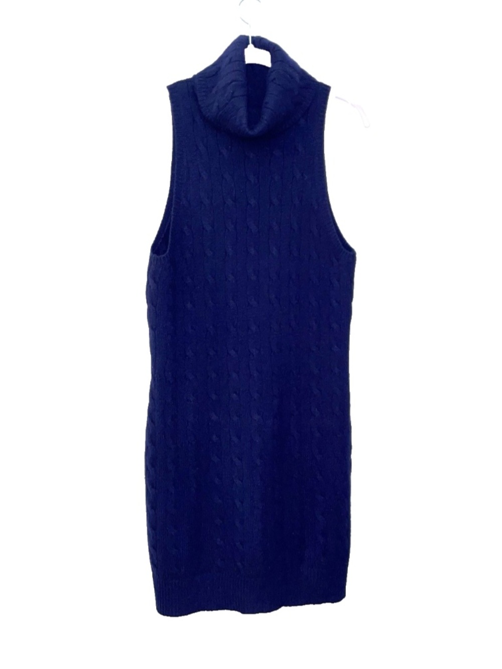 RUGBY Ralph Lauren Sweater Dress XL Cashmere Wool Navy Blue Cable Knit Cowl Neck - Picture 2 of 10